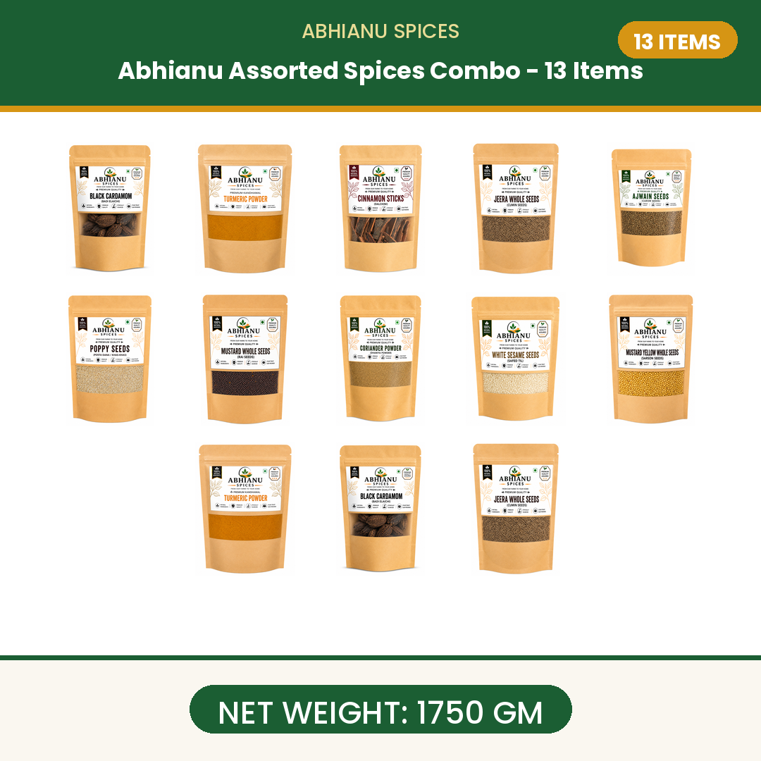 Abhianu Spices Assorted Indian Spices Combo 13 Items 1.75 Kg
