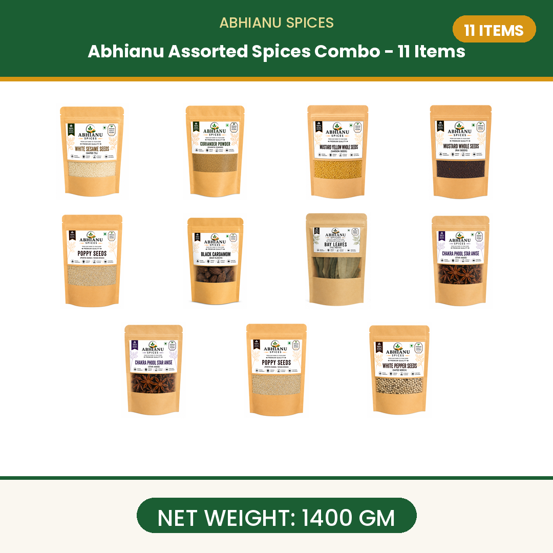 Abhianu Spices Assorted Indian Spices Combo 11 Items 1.4 Kg