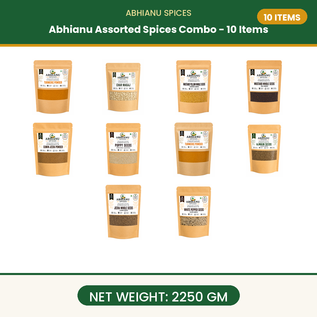 Abhianu Spices Assorted Indian Spices Combo 10 Items 2.25 Kg