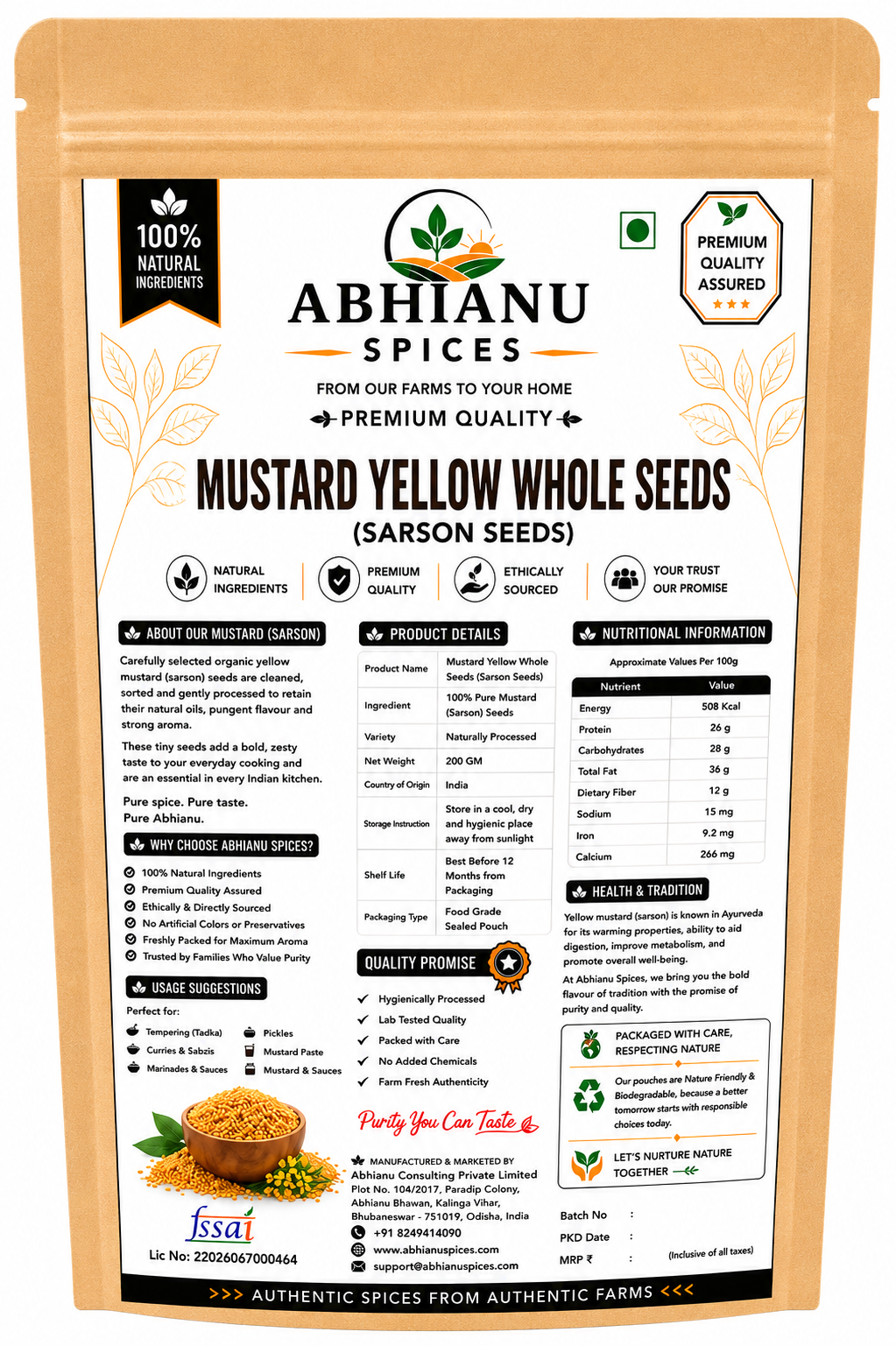 Abhianu Spices Yellow Mustard Seeds 600 G Pack Of 6