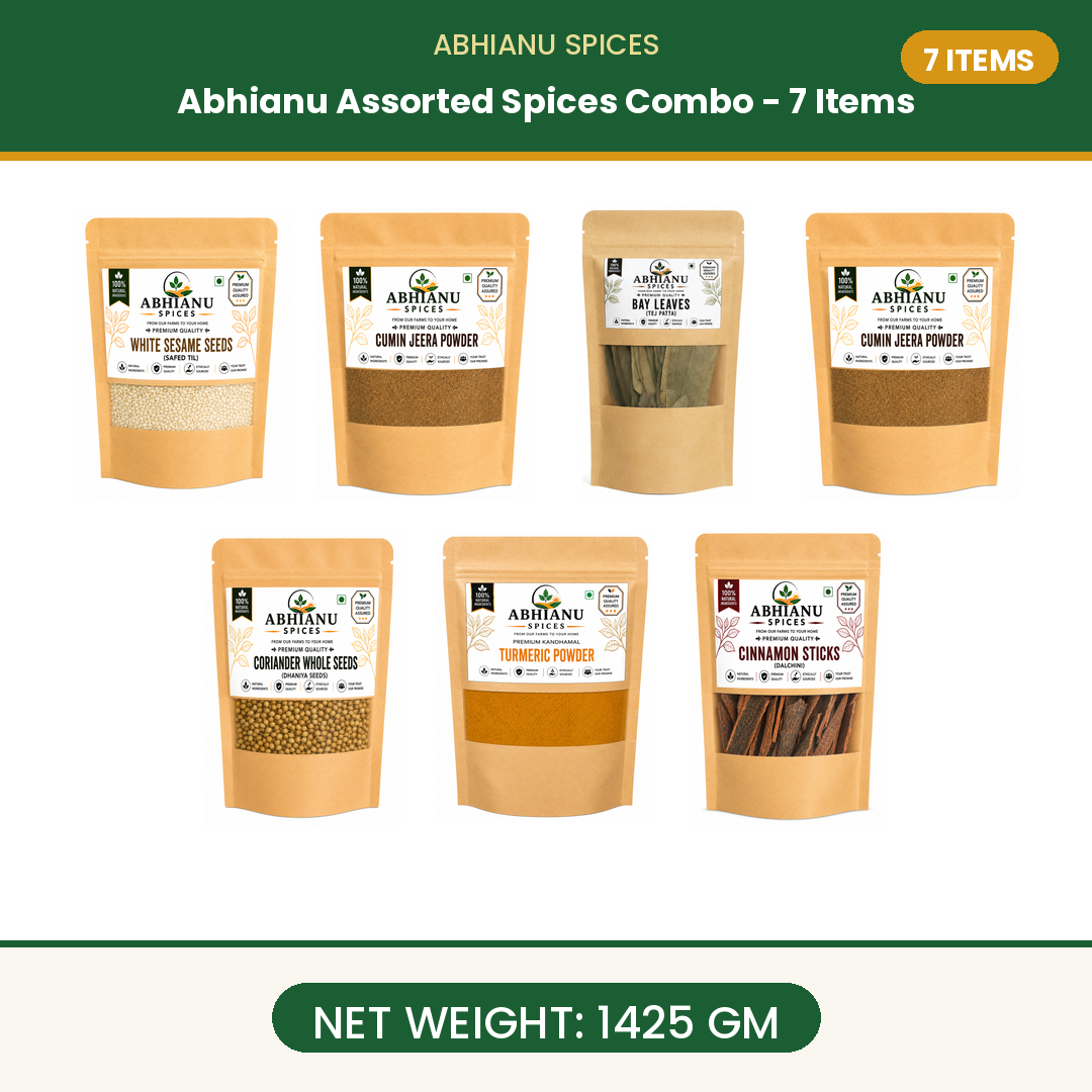 Abhianu Spices Assorted Indian Spices Combo 7 Items 1.425 Kg