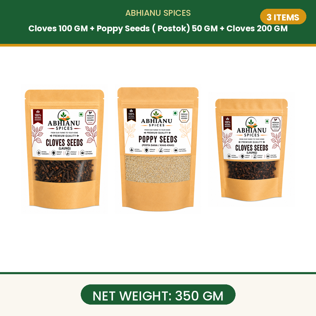 Abhianu Spices Cloves And Poppy Seeds Combo 3 Items 350 G