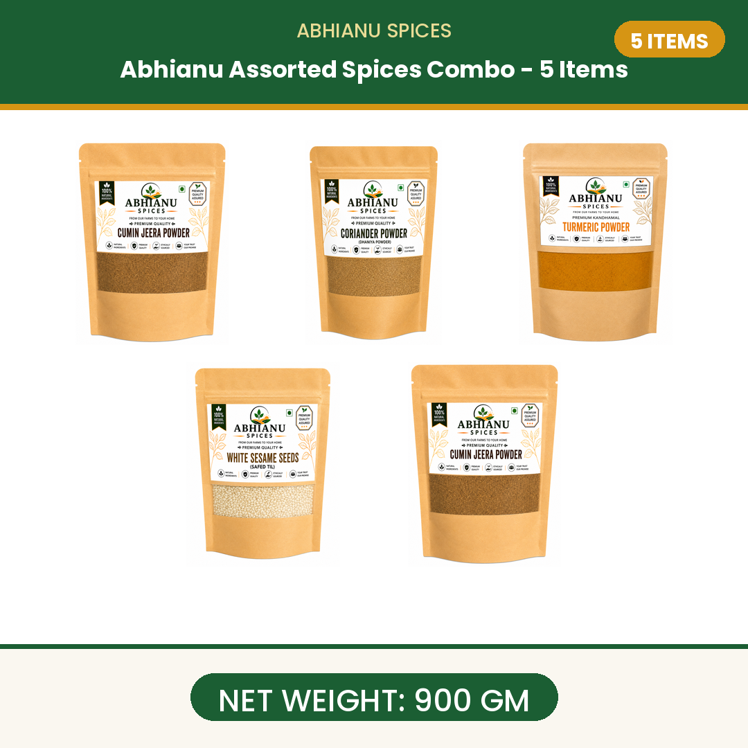 Abhianu Spices Assorted Indian Spices Combo 5 Items 900 G