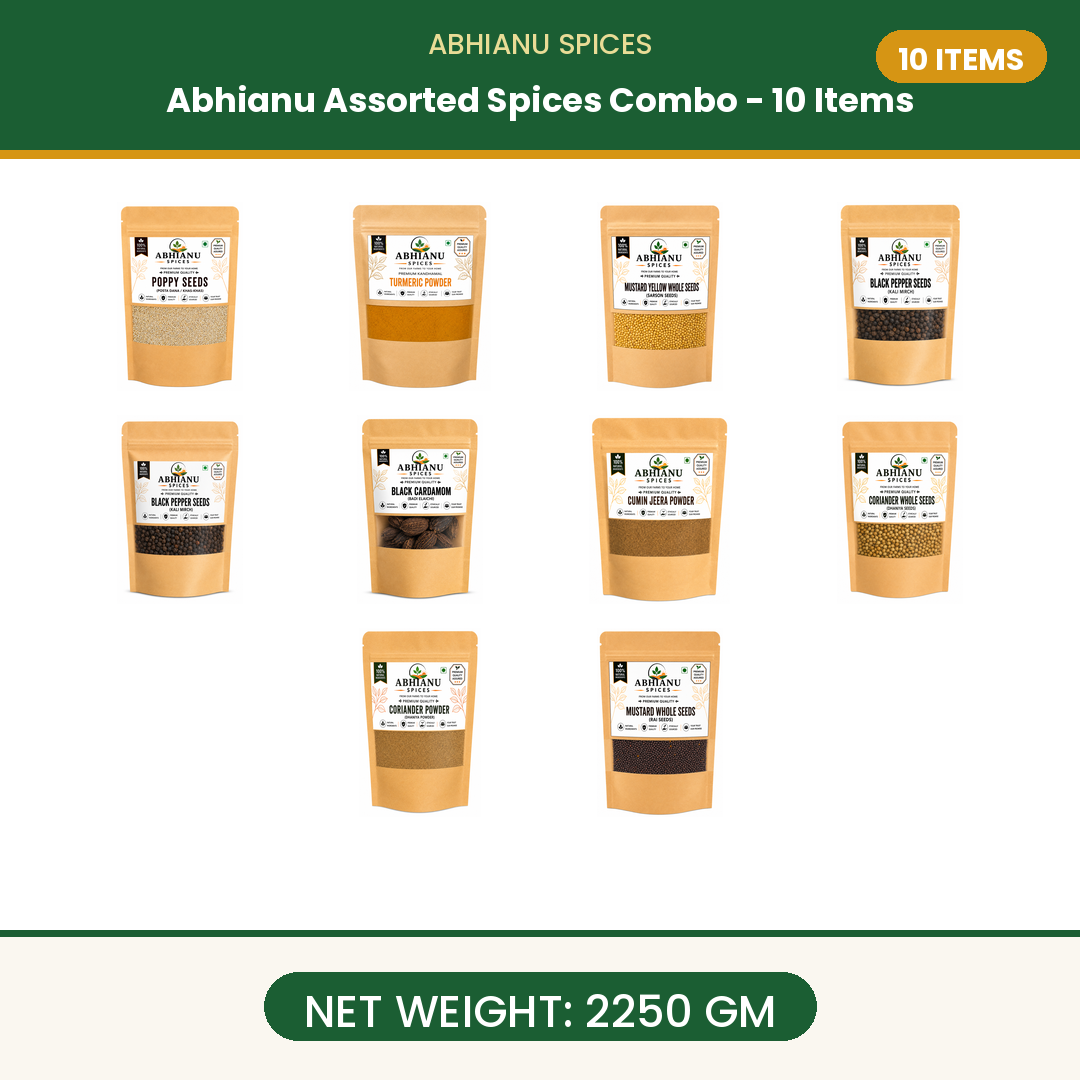 Abhianu Spices Assorted Indian Spices Combo 10 Items 2.25 Kg