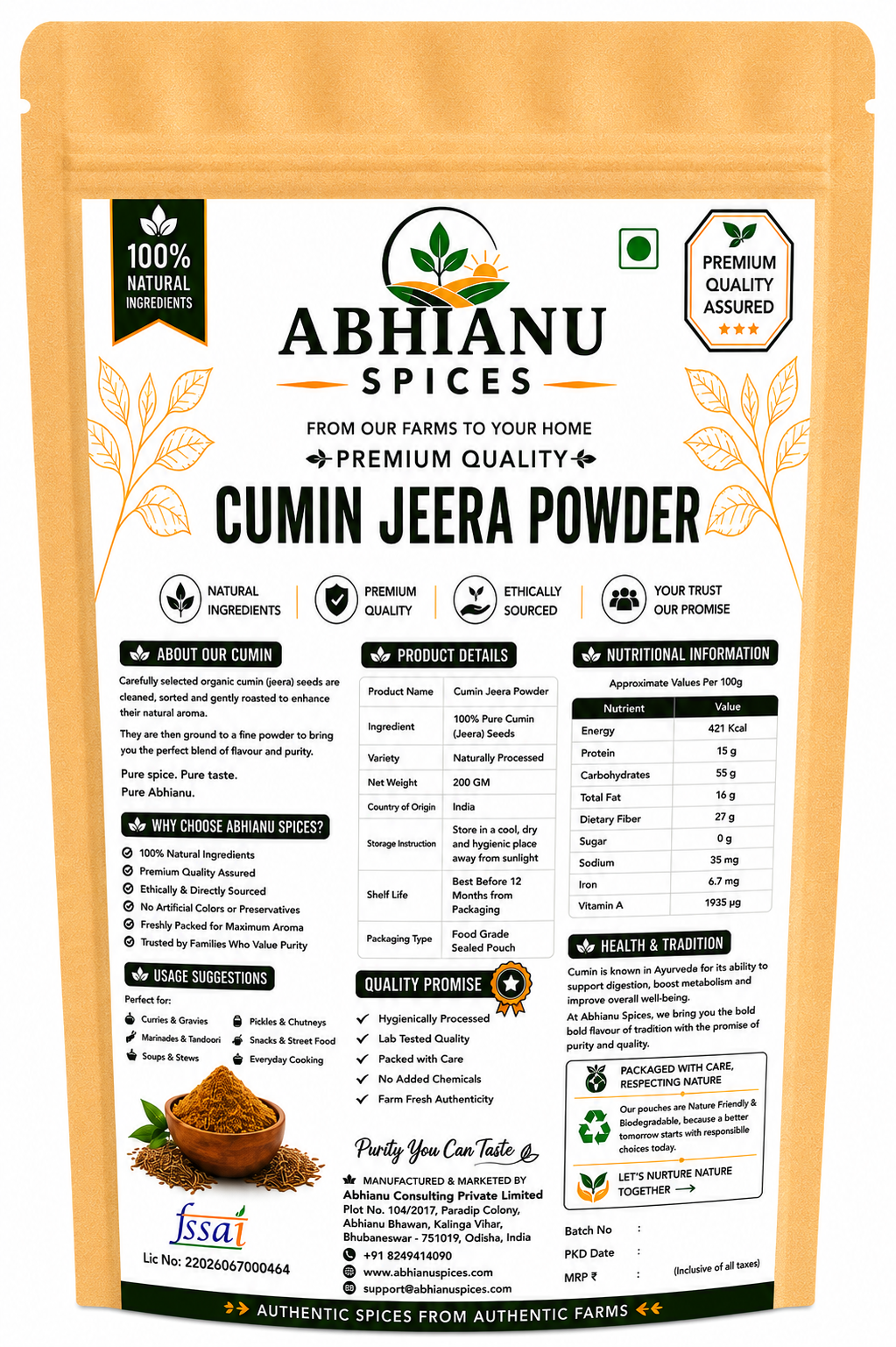 Abhianu Spices Cumin Powder Jeera 500 G