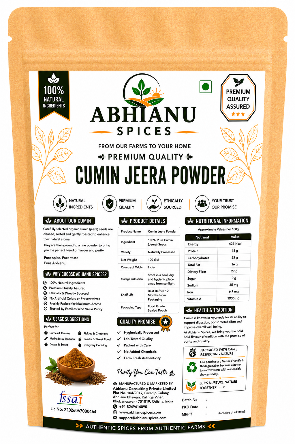 Abhianu Spices Cumin Powder Jeera 500 G
