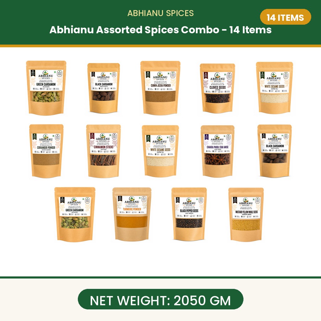 Abhianu Spices Assorted Indian Spices Combo 14 Items 2.05 Kg
