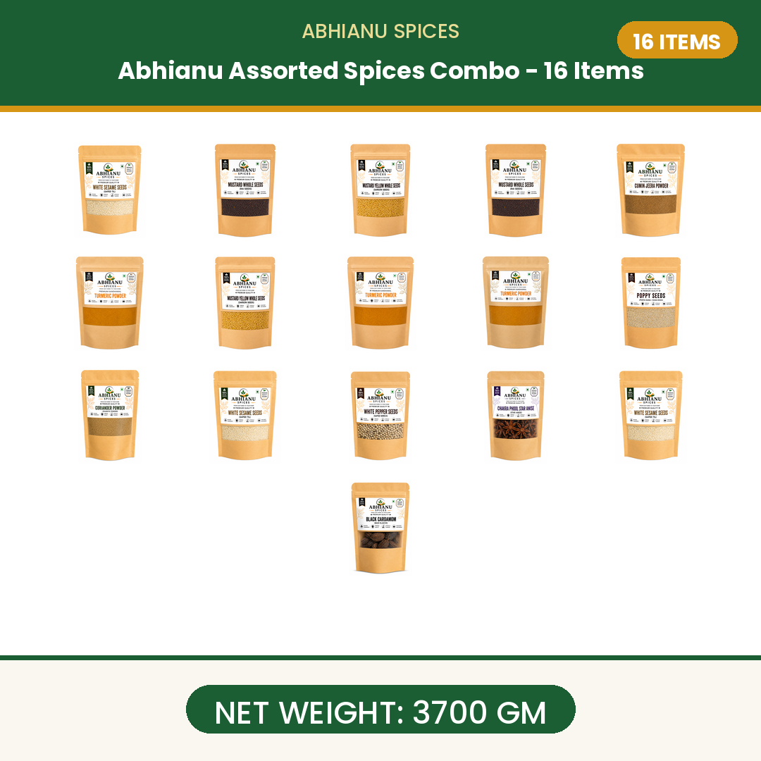 Abhianu Spices Assorted Indian Spices Combo 16 Items 3.7 Kg