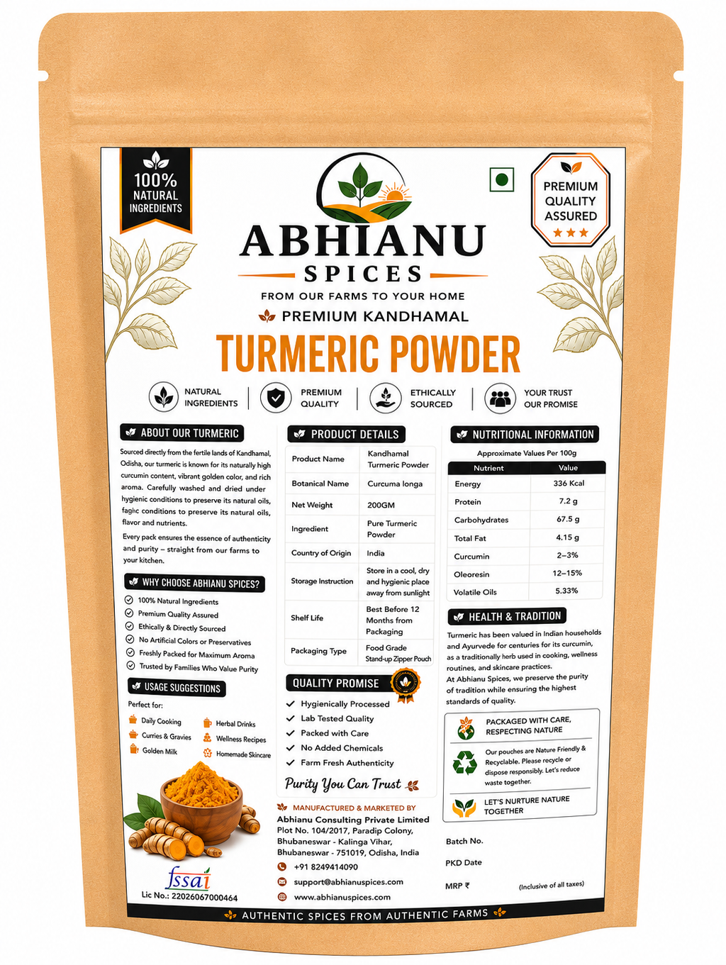 Abhianu Spices Kandhamal Turmeric Powder 500 G Pack Of 5