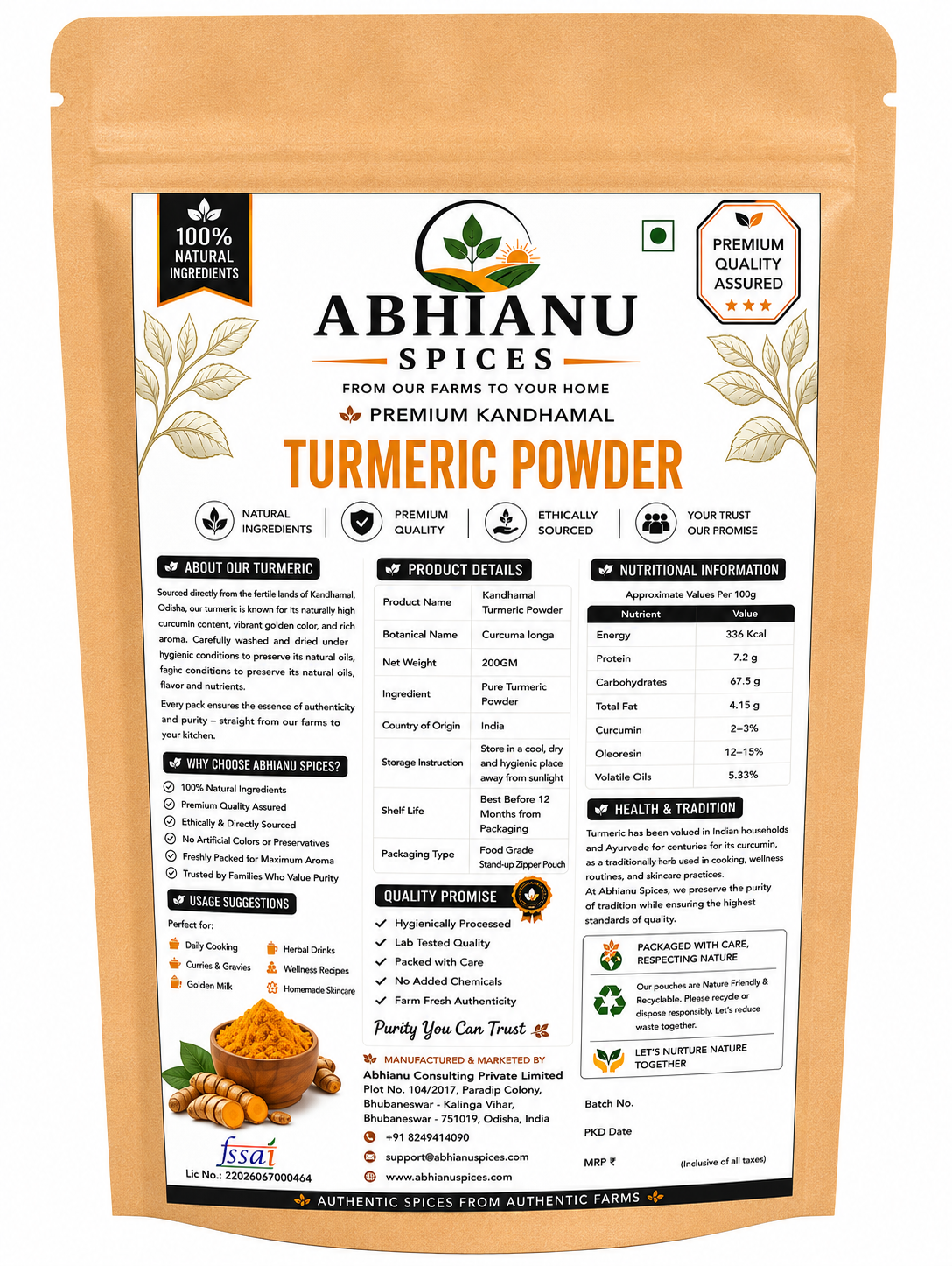 Abhianu Spices Kandhamal Turmeric Powder 500 G Pack Of 5