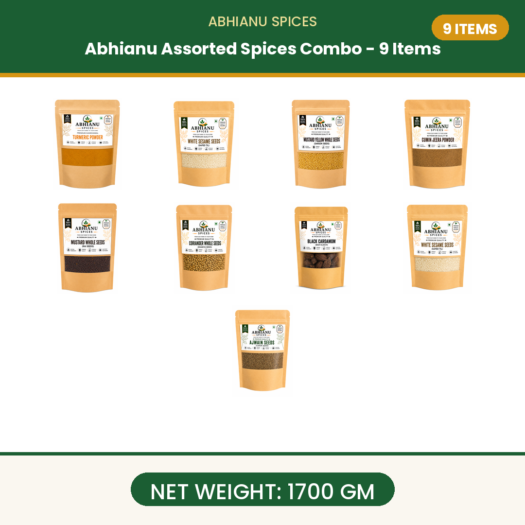 Abhianu Assorted Indian Spices Combo 9 Items 1.7 Kg
