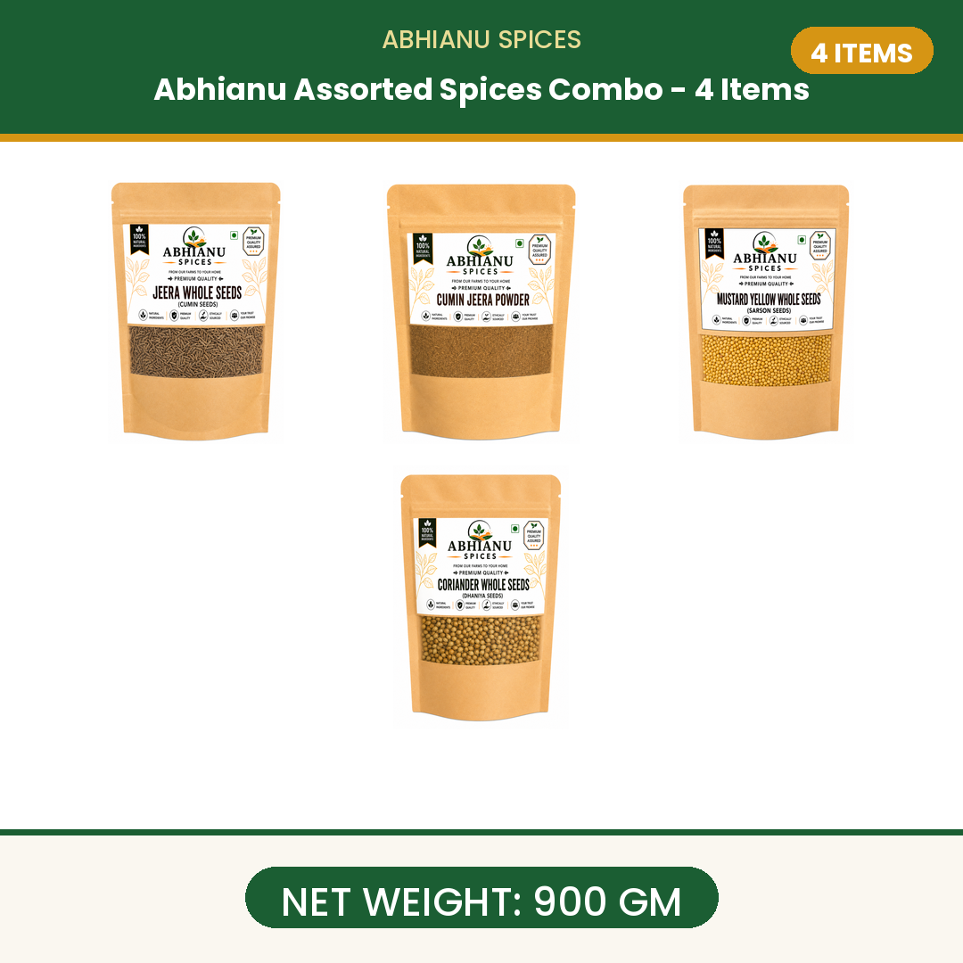 Abhianu Spices Assorted Indian Spices Combo 4 Items 900 G