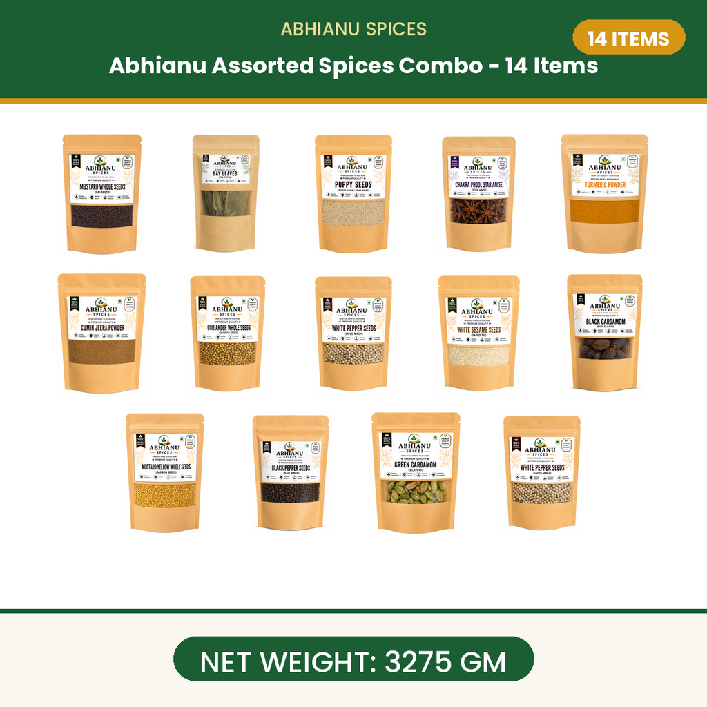 Abhianu Spices Assorted Indian Spices Combo 14 Items 3.275 Kg
