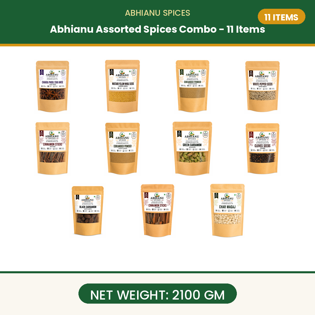 Abhianu Spices Assorted Indian Spices Combo 11 Items 2.1 Kg