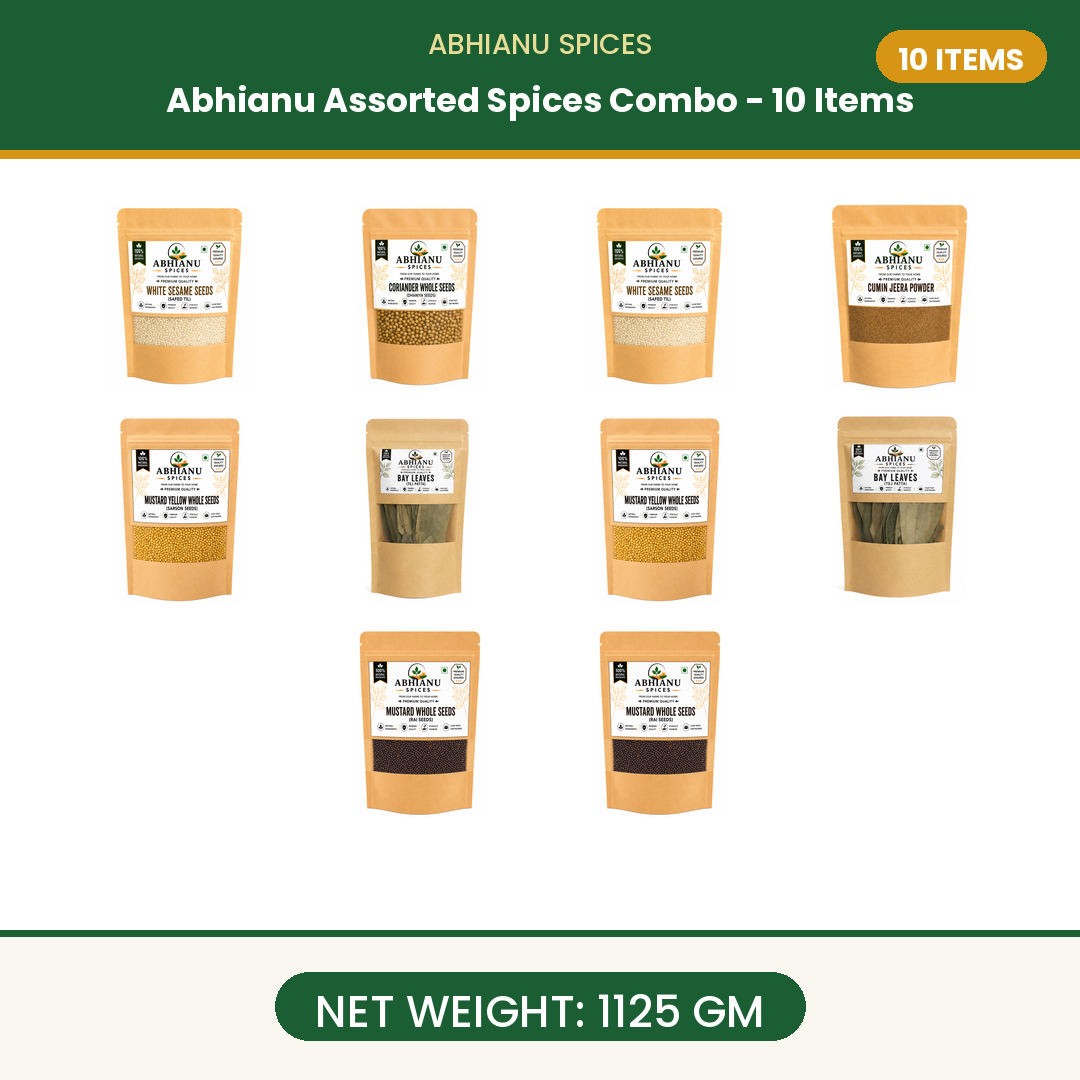 Abhianu Spices Assorted Indian Spices Combo 10 Items 1.125 Kg