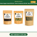 Abhianu Spices Black Pepper Green Cardamom And Bay Leaves Combo 575 G