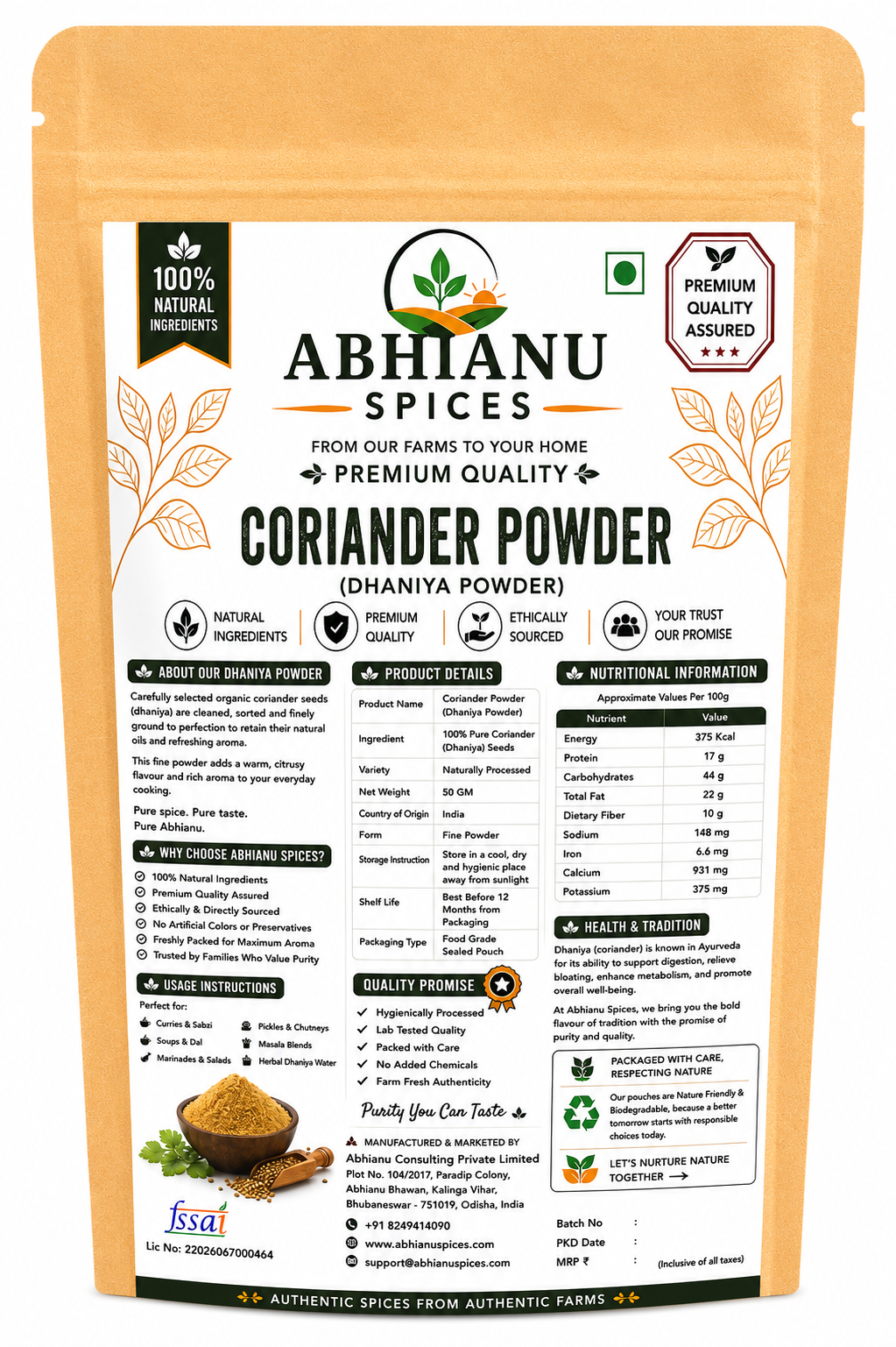 Abhianu Spices Coriander Powder Dhania 400 G Pack Of 8