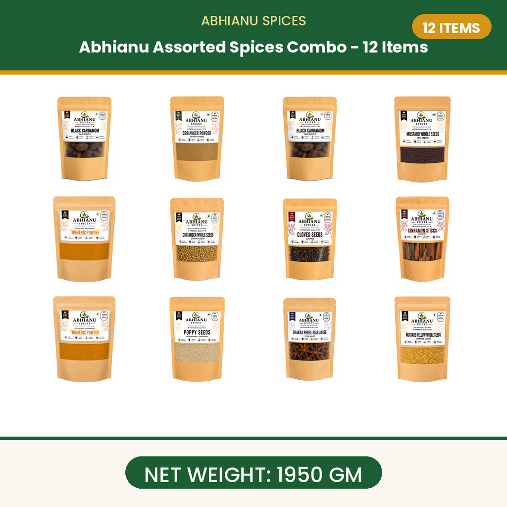 Abhianu Spices Assorted Indian Spices Combo 12 Items 1.95 Kg