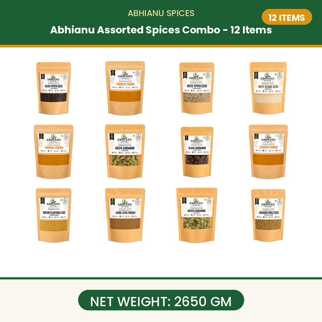 Abhianu Spices Assorted Indian Spices Combo 12 Items 2.65 Kg
