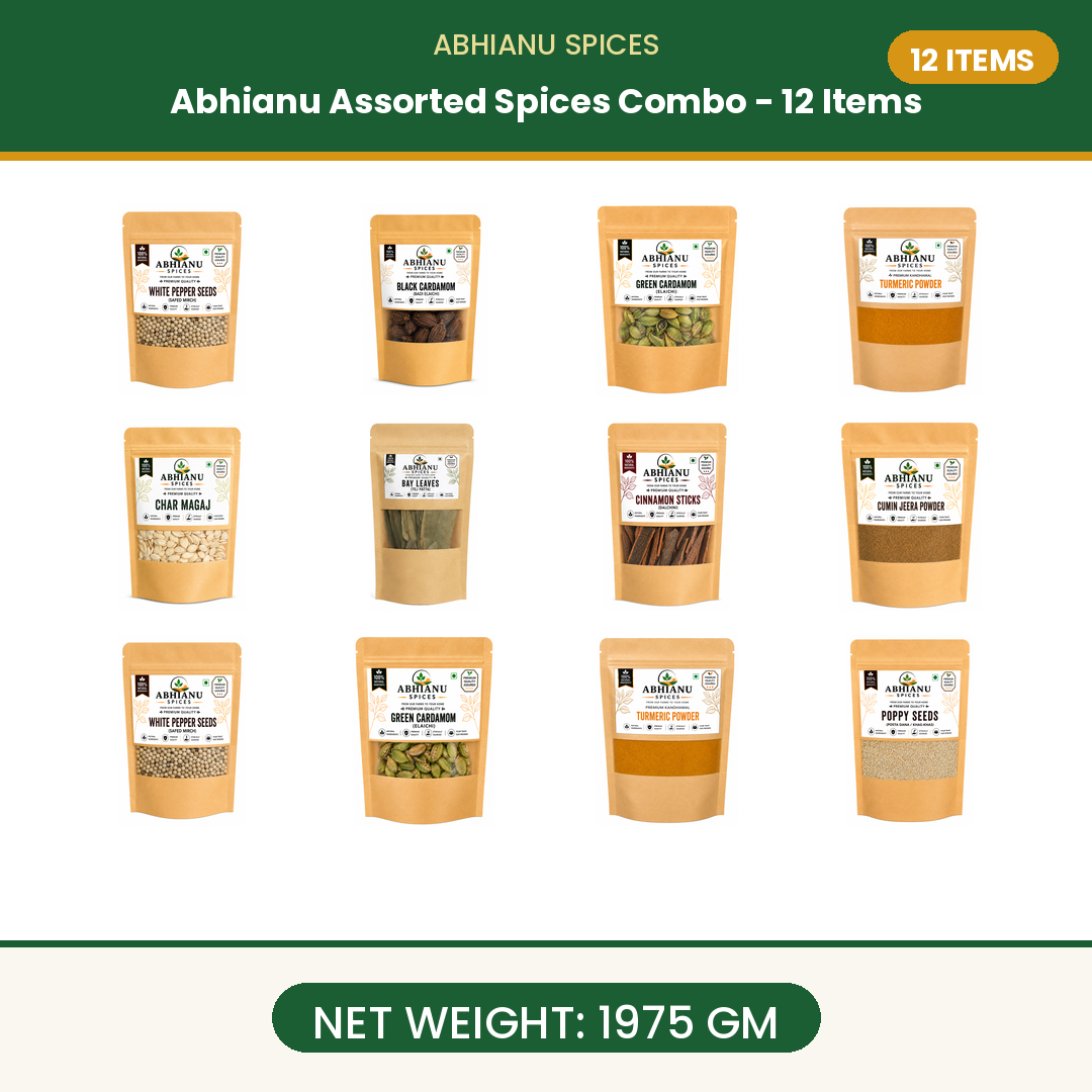 Abhianu Spices Assorted Indian Spices Combo 12 Items 1.975 Kg