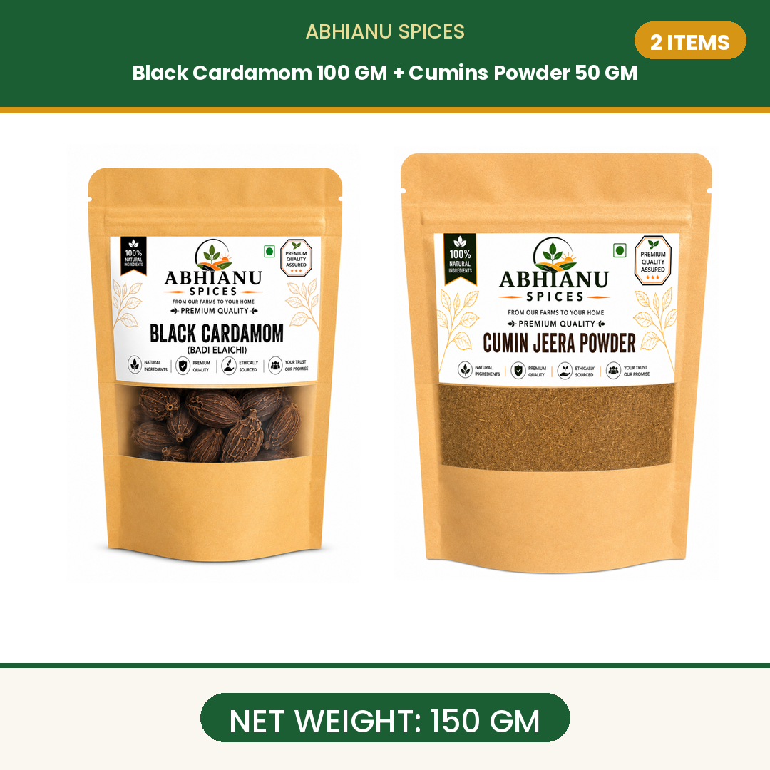 Abhianu Spices Black Cardamom And Cumin Powder Combo 150 G