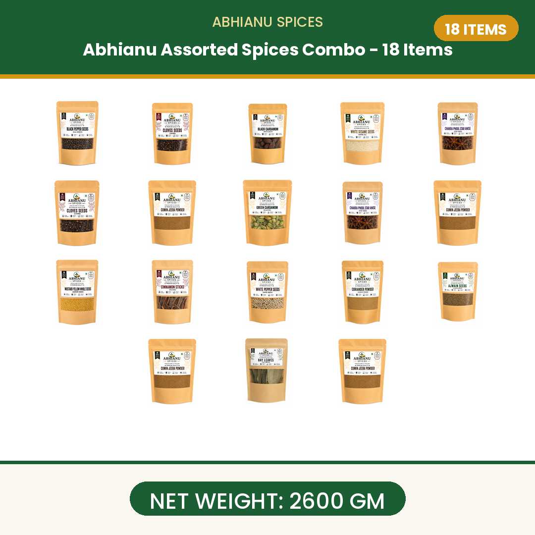 Abhianu Spices Assorted Indian Spices Combo 18 Items 2.6 Kg