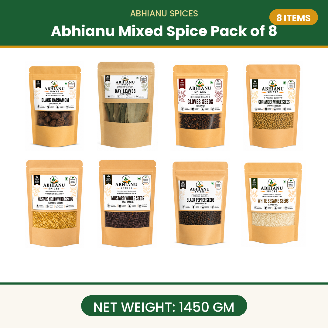Abhianu Spices Assorted Indian Spices Combo 1.45 Kg Pack Of 8