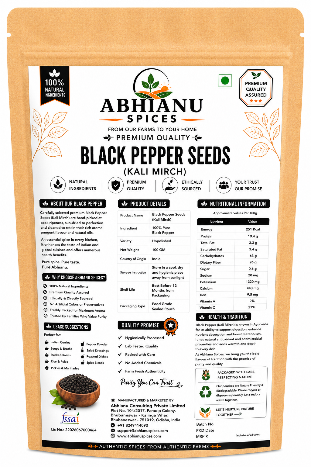 Abhianu Spices Black Peppercorns Whole 500 G