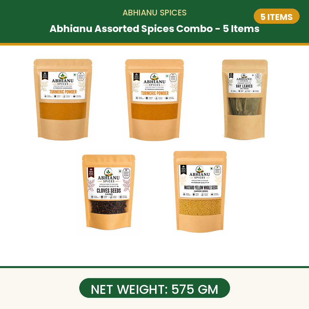 Abhianu Assorted Indian Spices Combo 5 Items 575 G