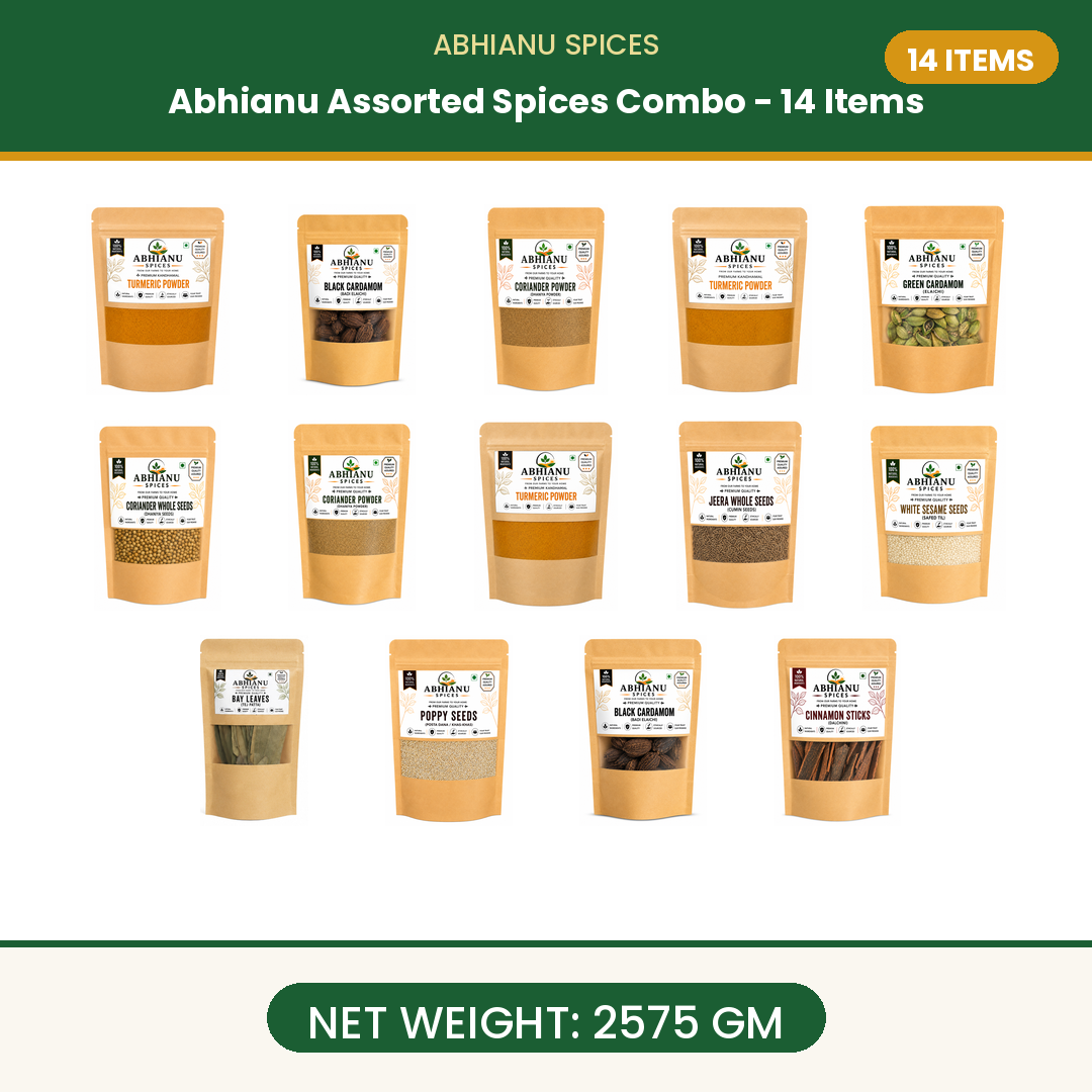 Abhianu Assorted Indian Spices Combo 14 Items 2.575 Kg
