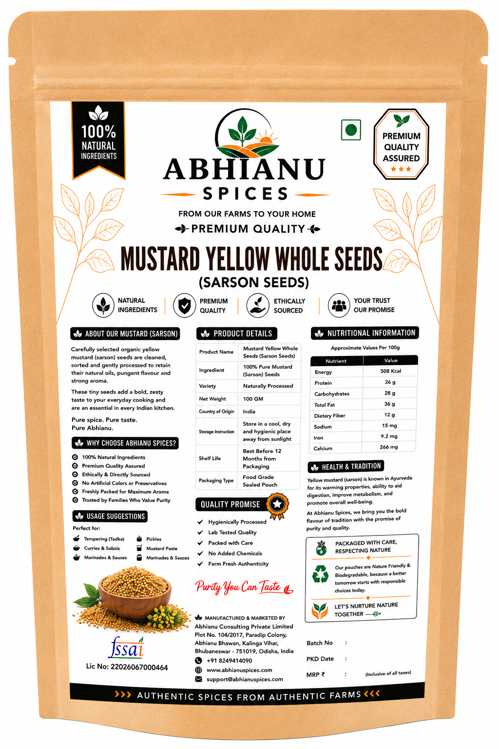 Abhianu Spices Yellow Mustard Seeds 600 G Pack Of 6