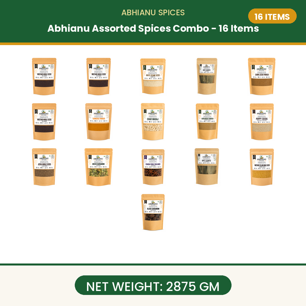 Abhianu Spices Assorted Indian Spices Combo 16 Items 2.875 Kg