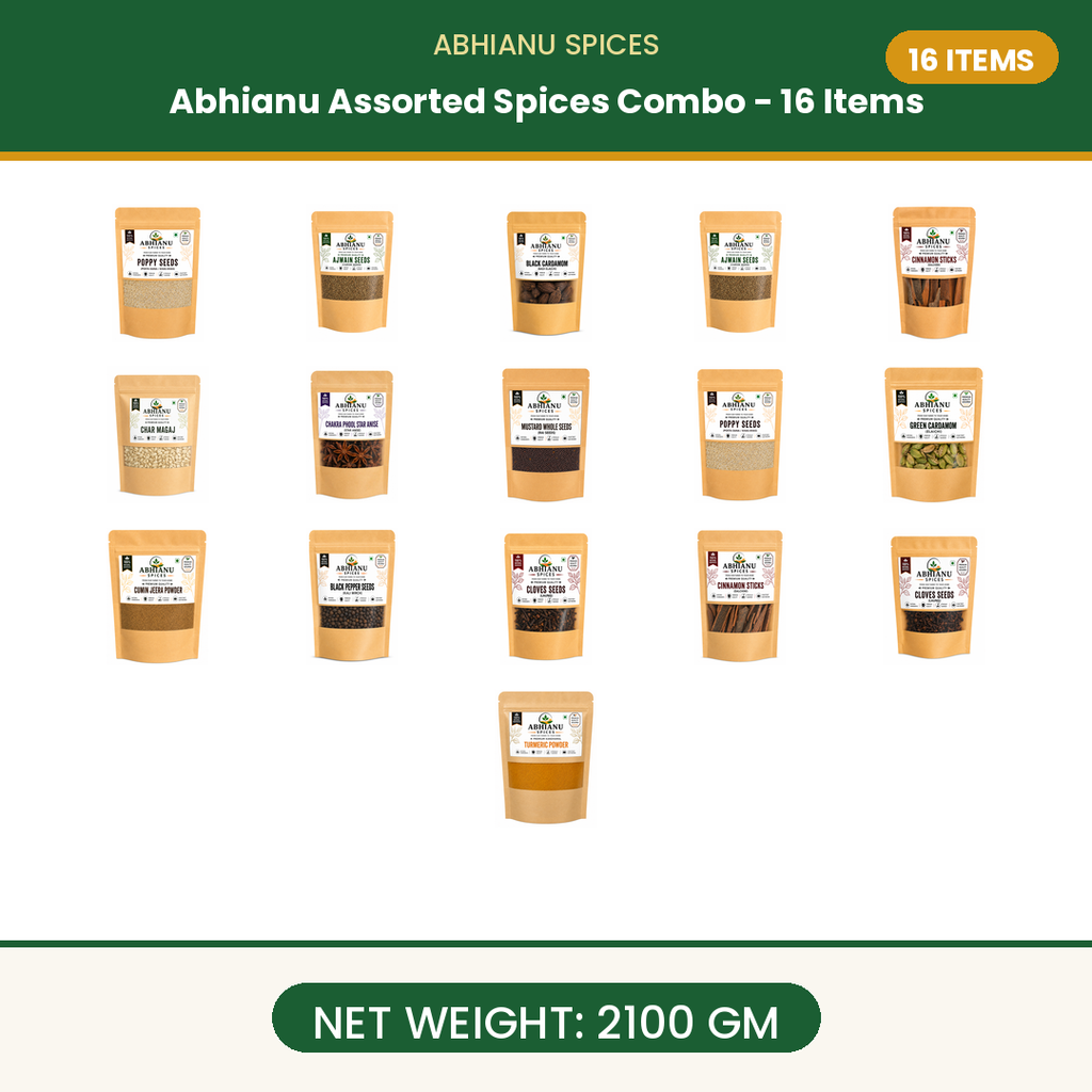Abhianu Spices Assorted Indian Spices Combo 16 Items 2.1 Kg