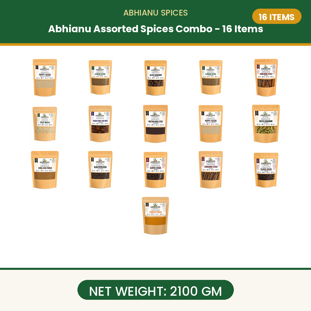 Abhianu Spices Assorted Indian Spices Combo 16 Items 2.1 Kg