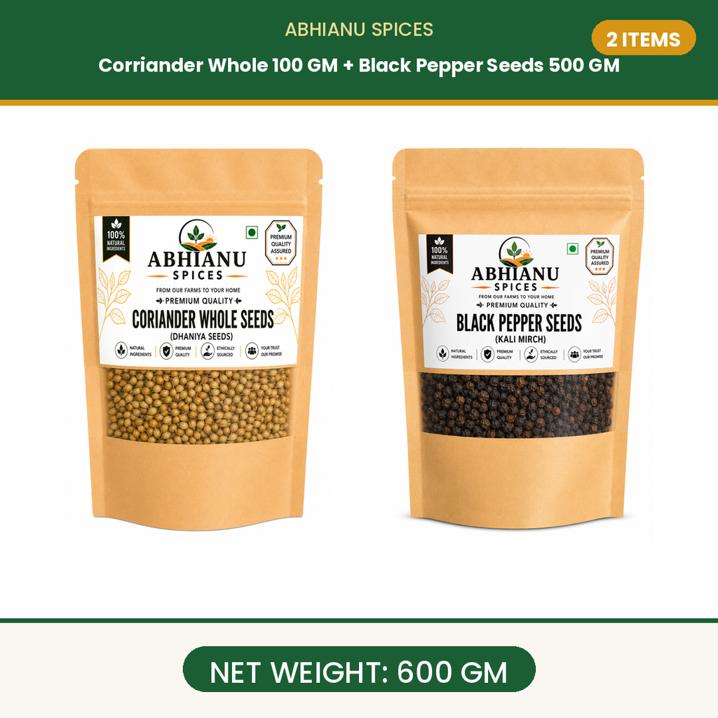 Coriander Whole 100 Gm And Black Pepper Seeds 500 Gm