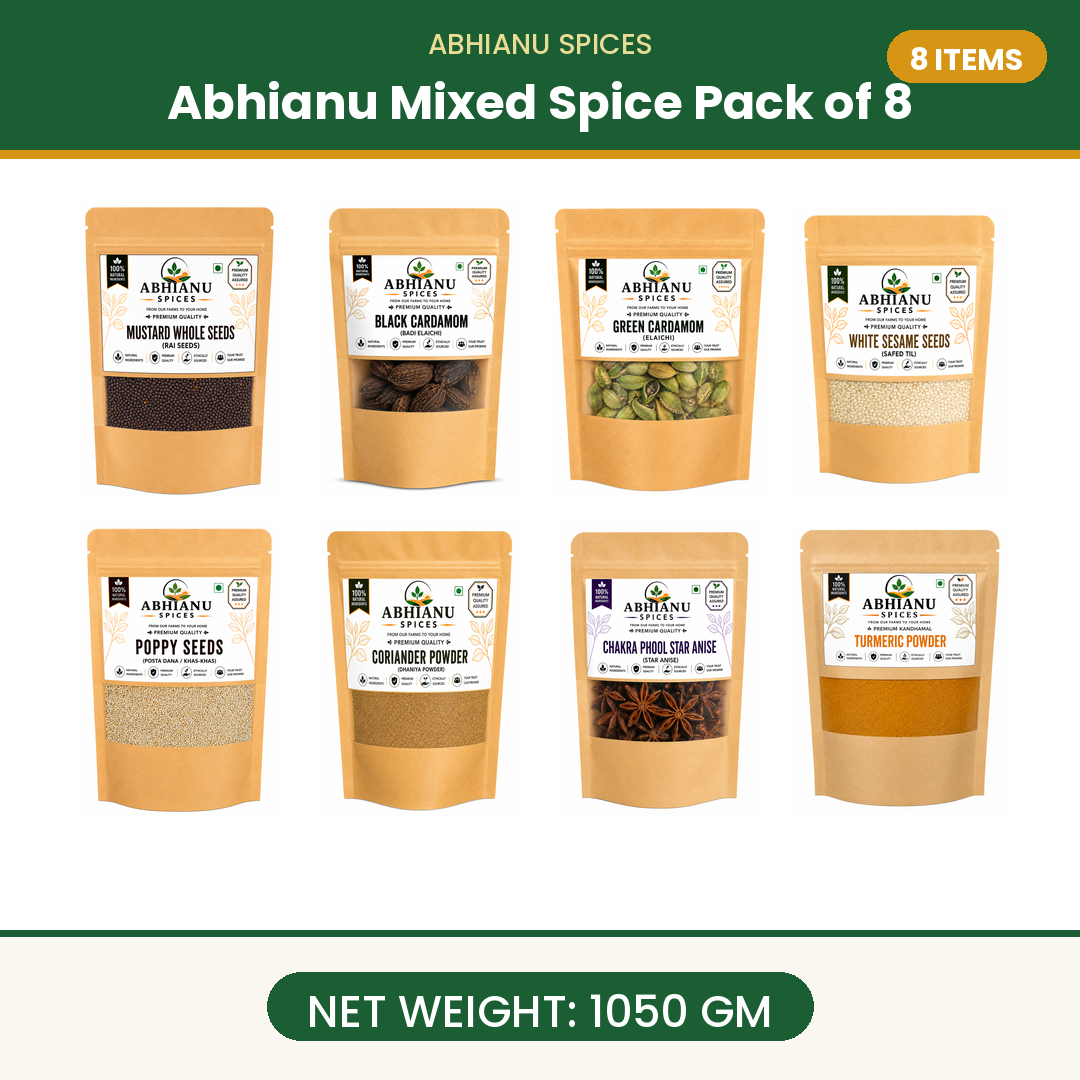 Abhianu Spices Assorted Indian Spices Combo 1.05 Kg Pack Of 8