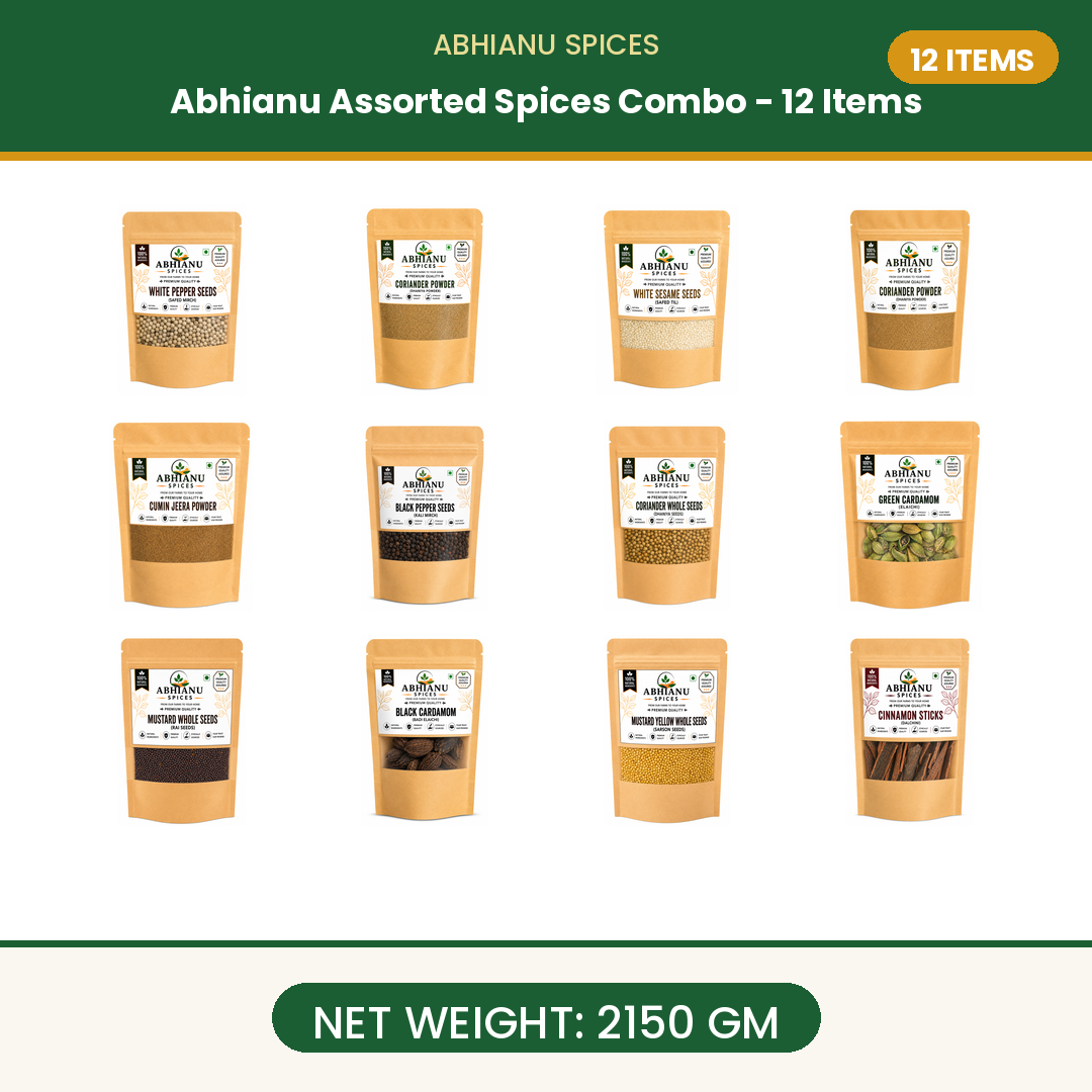 Abhianu Spices Assorted Indian Spices Combo 12 Items 2.15 Kg