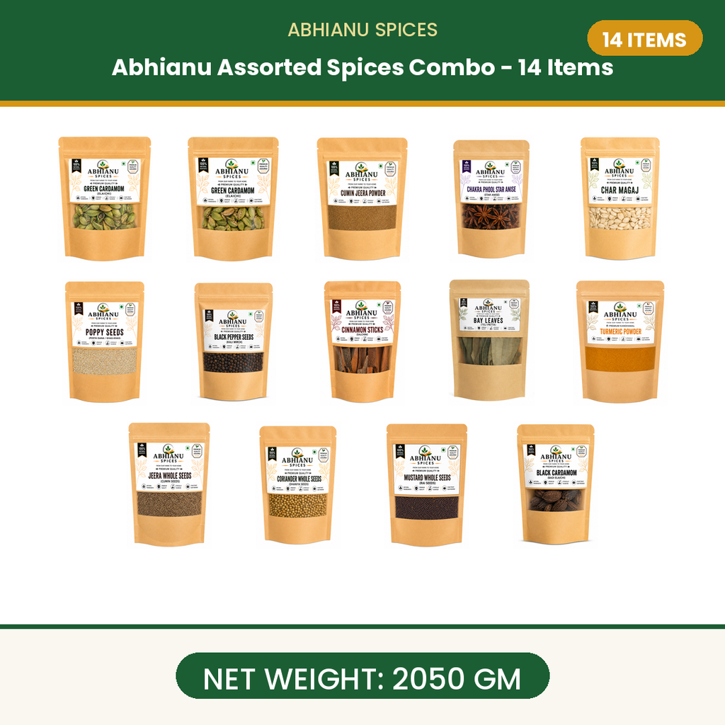 Abhianu Spices Assorted Indian Spices Combo 14 Items 2.05 Kg