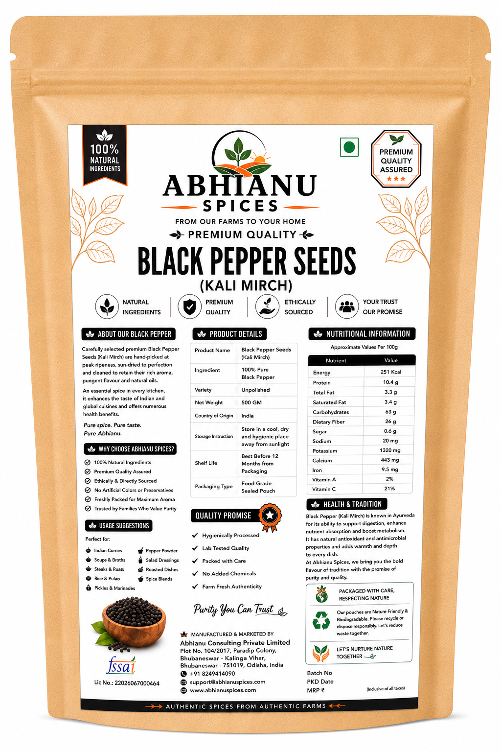 Abhianu Spices Black Peppercorns Whole 500 G