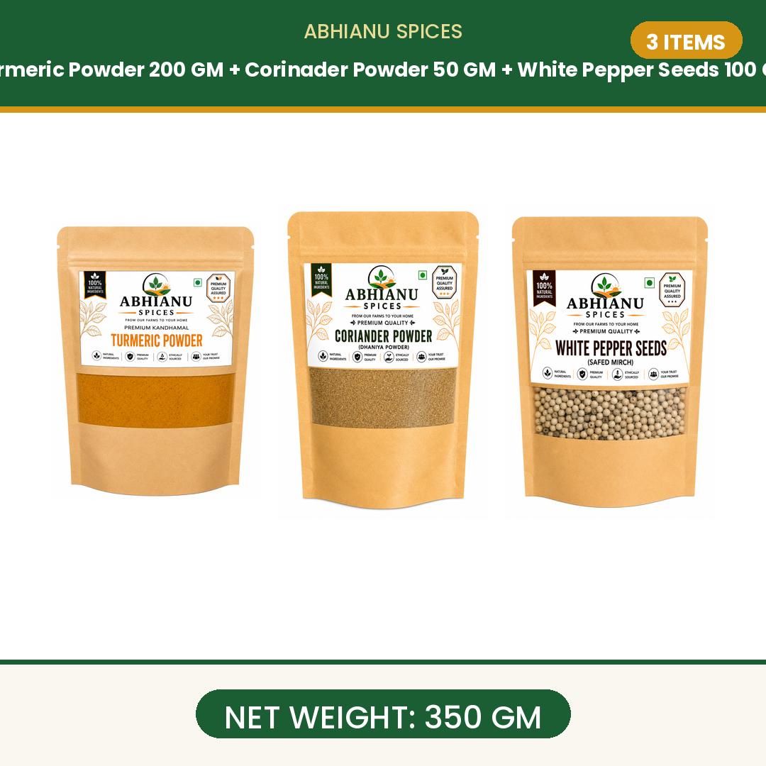 Turmeric Powder 200 Gm And Coriander Powder 50 Gm And White Pepper Seeds 100 Gm