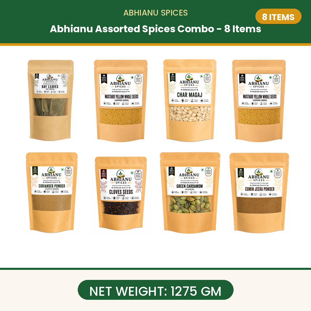 Abhianu Spices Assorted Indian Spices Combo 8 Items 1.275 Kg