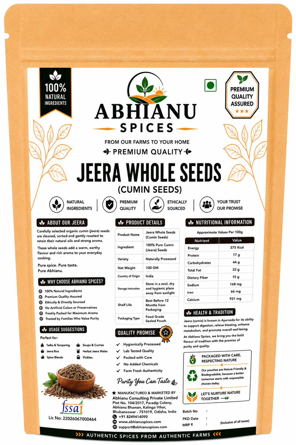 Abhianu Spices Cumin Whole Seeds Jeera 500 G