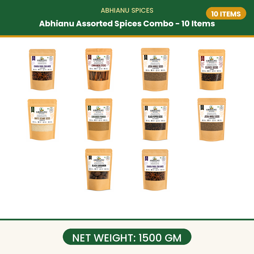 Abhianu Assorted Indian Spices Combo 10 Items 1.5 Kg