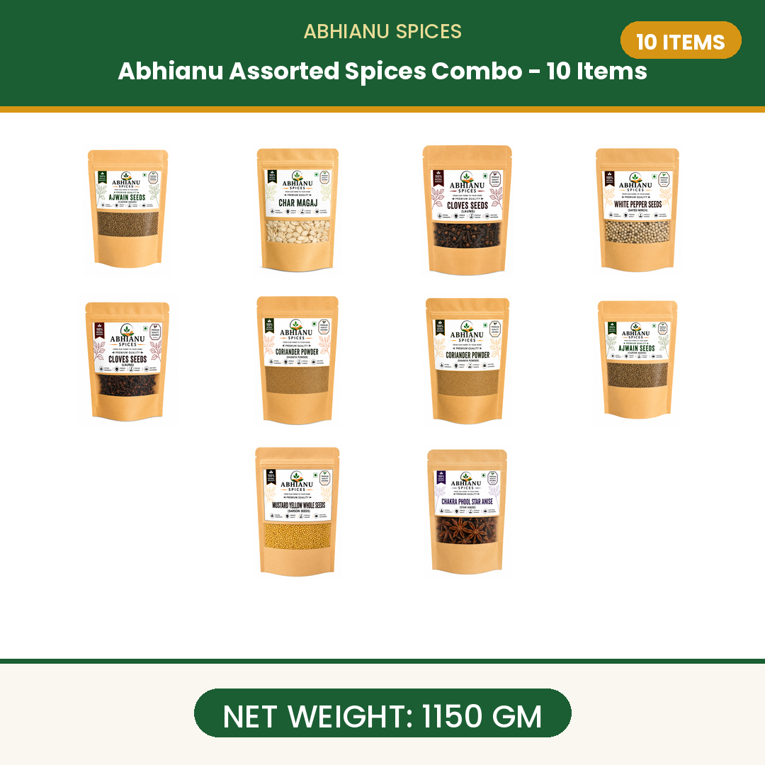 Abhianu Spices Assorted Indian Spices Combo 10 Items 1.15 Kg