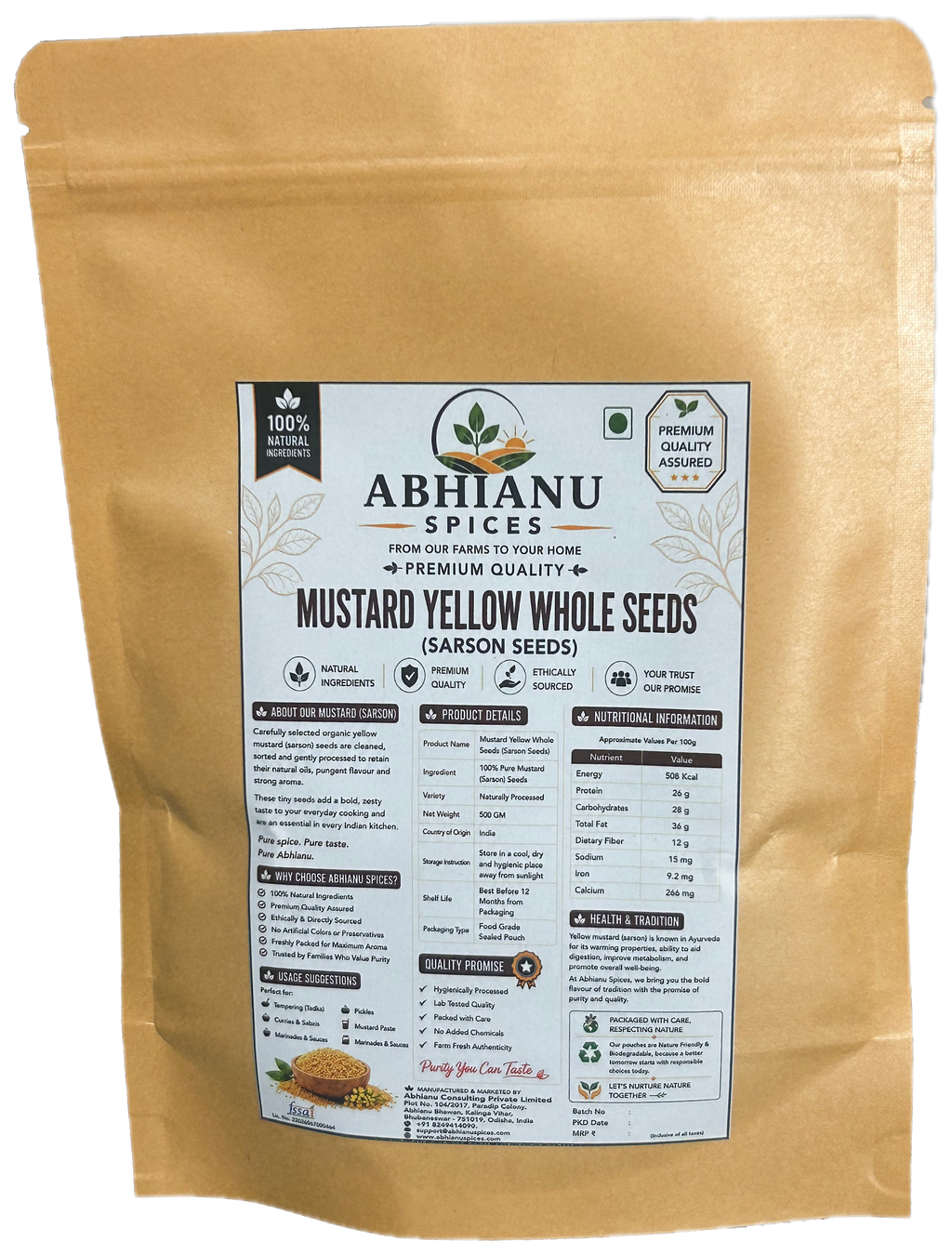 Abhianu Spices Yellow Mustard Seeds 600 G Pack Of 6
