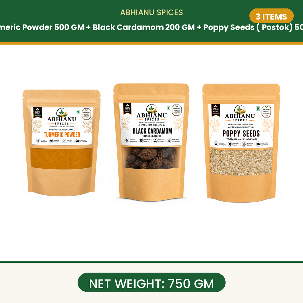 Abhianu Spices Turmeric Powder Black Cardamom And Poppy Seeds Combo 750 G Combo of 3