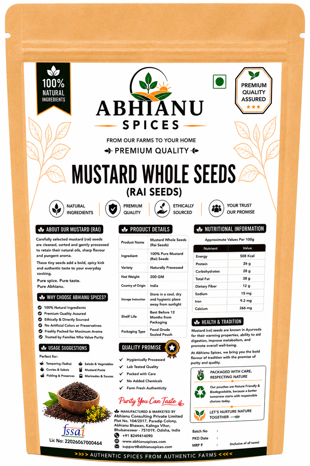 Abhianu Spices Mustard Seeds Rai Sarson 600 G Pack Of 6