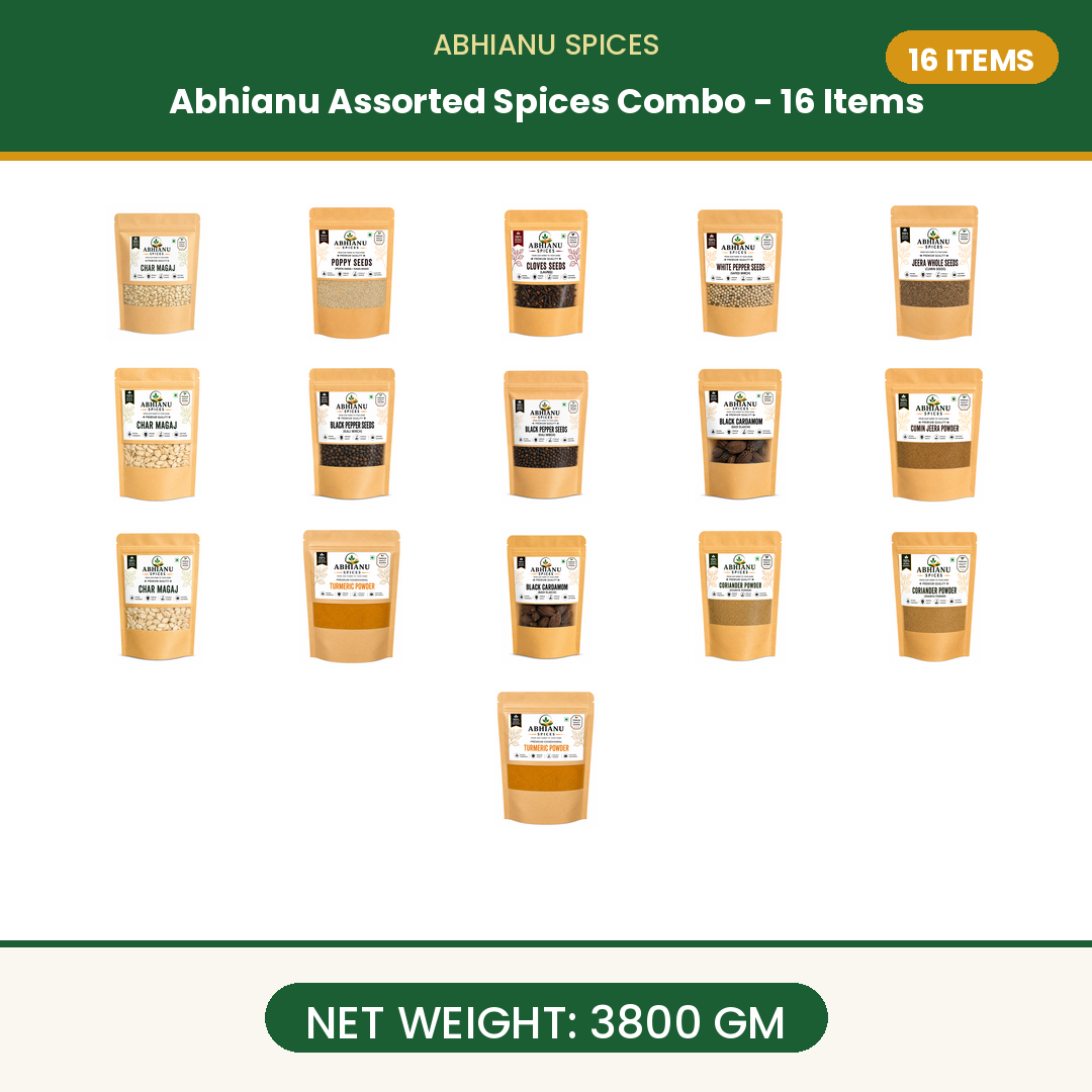 Abhianu Spices Assorted Indian Spices Combo 16 Items 3.8 Kg