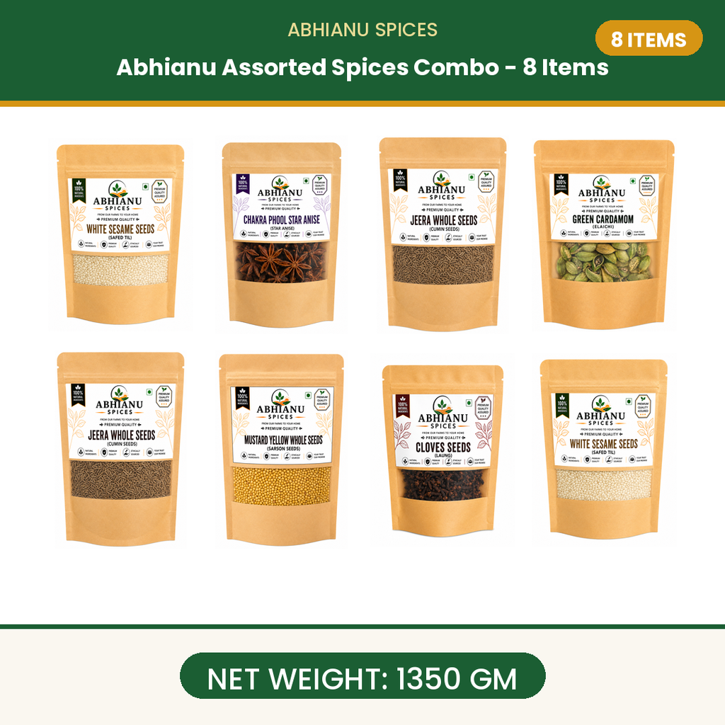 Abhianu Spices Assorted Indian Spices Combo 8 Items 1.35 Kg