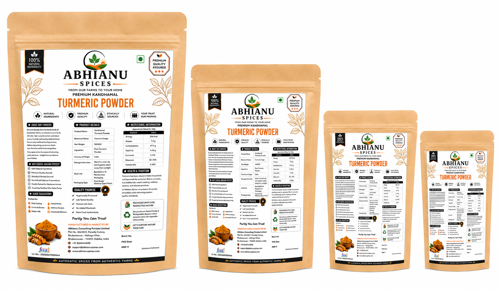 Abhianu Spices Kandhamal Turmeric Powder 500 G Pack Of 5